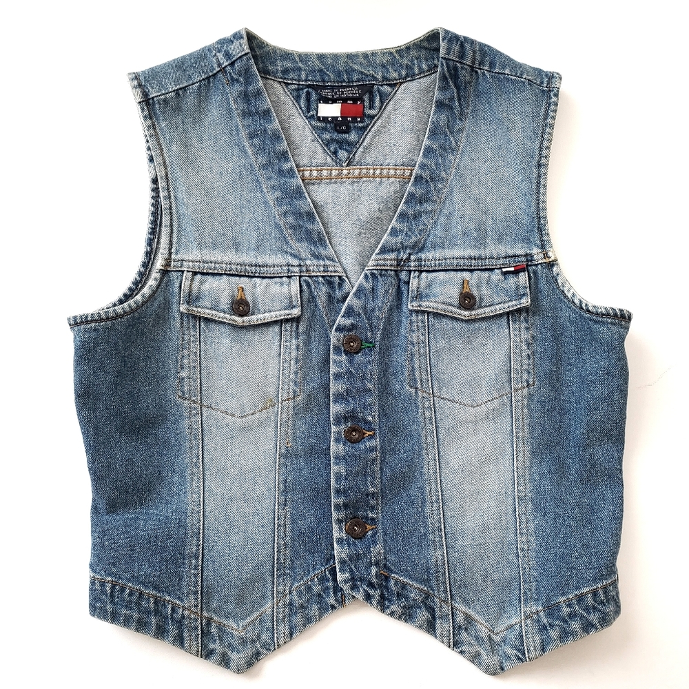 Tommy Hilfiger Faded Medium Wash Blue Denim Vest Large